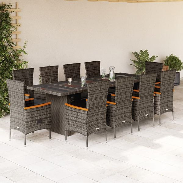 vidaXL 11-tlg. Garten-Essgruppe mit Kissen Grau Poly Rattan, 3277554