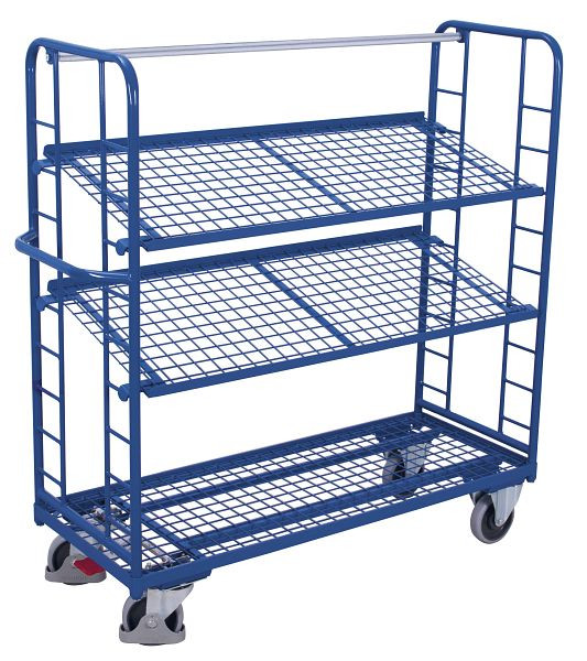 VARIOfit Etagenwagen mit 3 Drahtgitterböden, Außenmaße: 1.510 x 550 x 1.535 mm, RAL 5010 enzianblau, sw-540.225