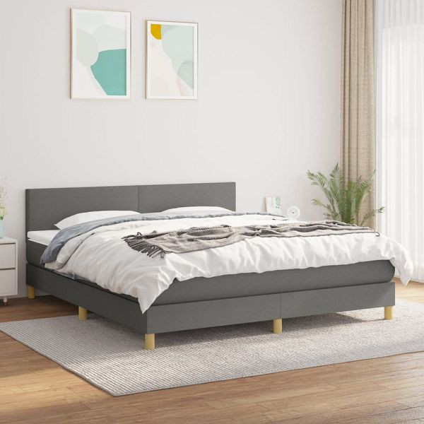 vidaXL Boxspringbett mit Matratze Dunkelgrau 160x200 cm Stoff, 3140466