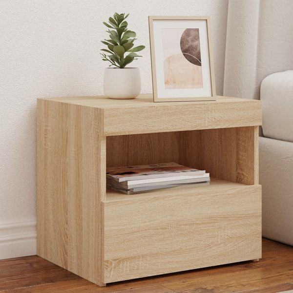 vidaXL Nachttische mit LED-Leuchten 2 Stück Sonoma Eiche 50x40x45 cm, 836768