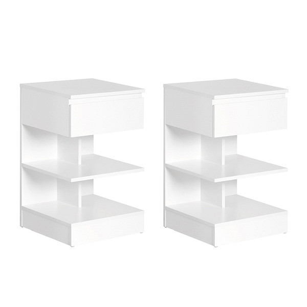 SoBuy Nachttisch-Set mit einer Schublade Weiß 39x39x65cm, Minimalistisch, VE: 2 Stück, FBT49-WX2