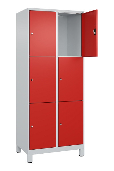 C+P Schließfachschrank Evolo PLUS, mit Füßen, 6 Fächer, 1950x800x500mm, 7035/30, Frontfarbe RAL 3020 Verkehrsrot, 049010-223 S10005