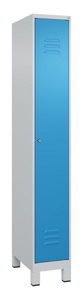 C+P Umkleidespind Classic PLUS mit Mitteltrennwand, Füße, 1950x300x500mm, 7035/5012, Zylinderschloss, 080010-10F S10019
