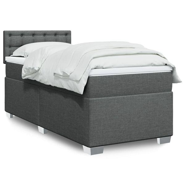 vidaXL Boxspringbett mit Matratze Dunkelgrau 100x200 cm Stoff, 3288114
