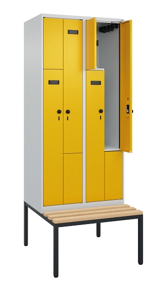 C+P Z-Spind Evolo PLUS, Bank, 4 Fächer, 2120x800x815mm, 7035/1004, Drehriegel, Sitzfläche Buche-Hartholz, Sitzbank, 0490537-224 S10001