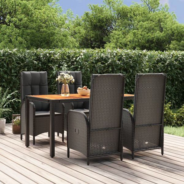 vidaXL 5-tlg. Garten-Essgruppe mit Kissen Schwarz Poly Rattan, 3185070