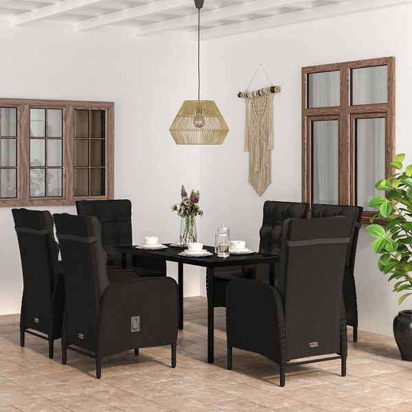 vidaXL 7-teilig Garten-Essgruppe mit Kissen Schwarz, 3099356