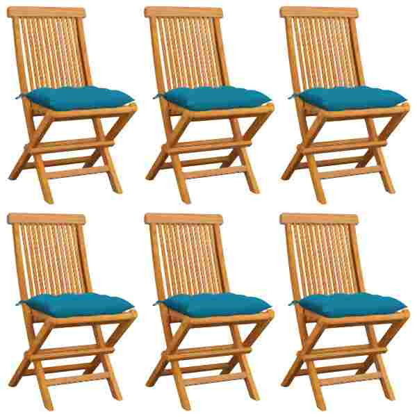 vidaXL Gartenstühle mit Hellblauen Kissen 6 Stück Massivholz Teak, 3065609