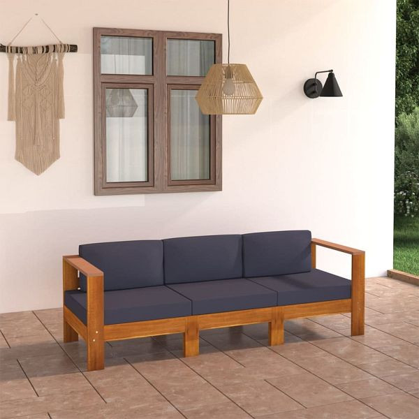 vidaXL 3-Sitzer-Gartensofa mit Dunkelgrauen Auflagen Massivholz Akazie, 3057946