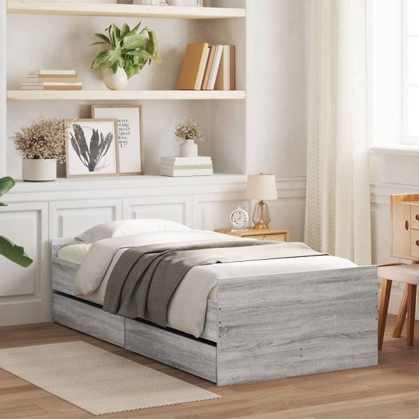 vidaXL Bett mit Schubladen Grau Sonoma 75x190 cm, 3207390