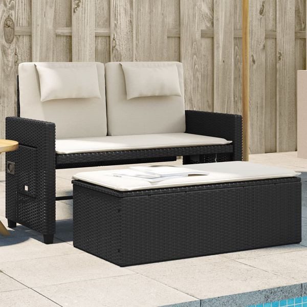 vidaXL Gartenbank Verstellbar mit Kissen Schwarz Poly Rattan, 365816