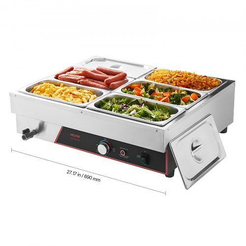 VEVOR Speisenwärmer mit 6 Behältern (1/3-Größe), 1500 W Edelstahl Buffet-Wasserbad für Restaurants und Partys, SYSPBWQ613FS94XZI001V2