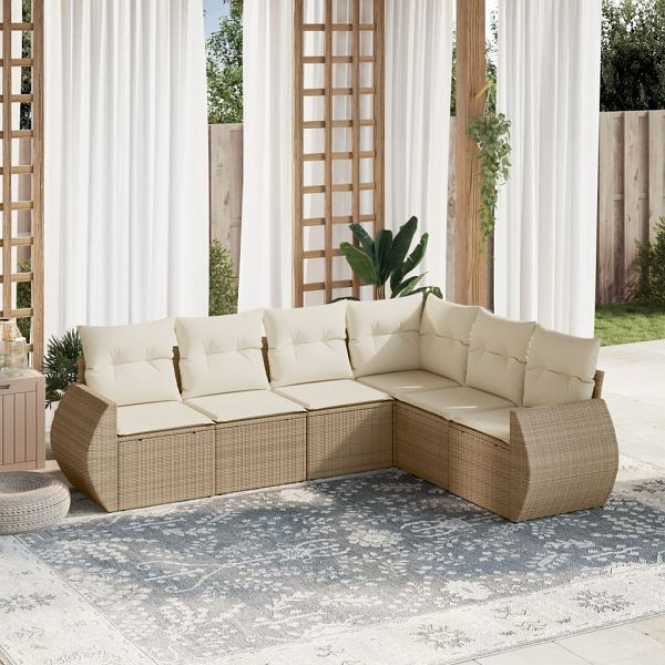 vidaXL 6-teilig Garten-Sofagarnitur mit Kissen Beige Poly Rattan, 3253745