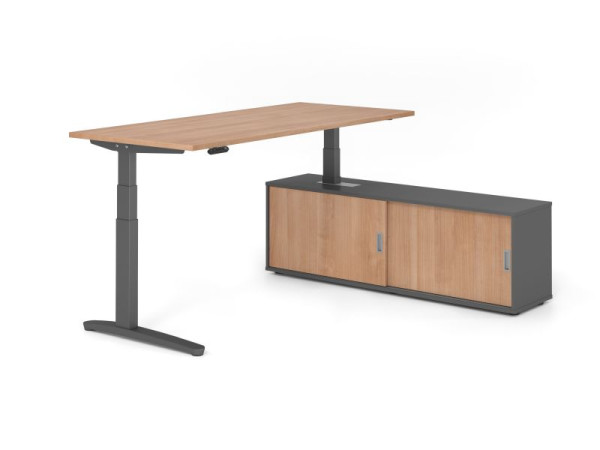 Hammerbacher Schreibtisch XBHM19, 180x80cm, Platte: Nussbaum, 25mm dick, C-Fuß Gestell Graphit, Höhe: 65 - 129 cm, Ahorn, SB/N/G/G/N, VXBHM19SB/N/G/G/N