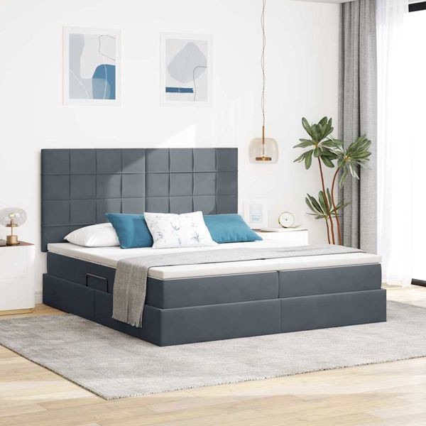 vidaXL Bett mit LED-Lichtleisten Dunkelgrau 180 x 200 cm Samt, 3372882