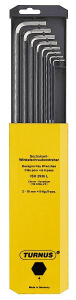 KUKKO Winkelschraubendreher ISO 2936 lang im Satz, Außensechskant: 1/16; 1/8; 3/16; 1/4; 3/8, VE: 10 Stück, 207-012