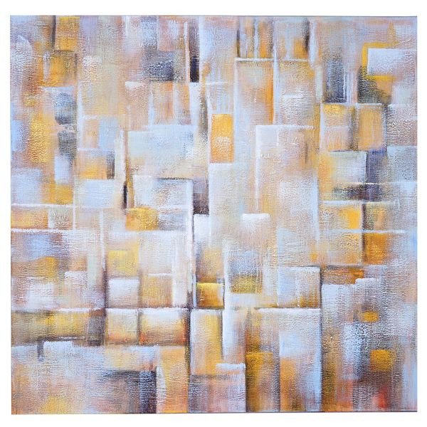 Mendler Ölgemälde Cubes, 100% handgemaltes Wandbild Gemälde XL, 100x100cm, 59446