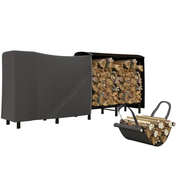 Outsunny Feuerholzgestell, 0,67 m³, mit Tragetasche & Abdeckung, Metallrahmen, bis 200 kg, 240 x 36 x 99 cm, 842-347V04BK