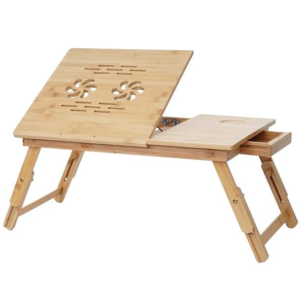 Mendler Laptoptisch HWC-B81, Notebooktisch Betttisch Klapptisch mit Lüftungslöcher faltbar höhenverstellbar, Bambus, 60729
