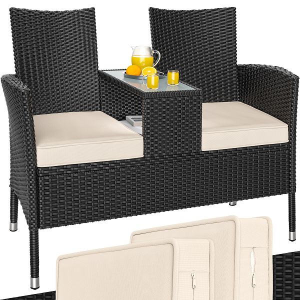 casaria Polyrattan Kino Bank Schwarz 145x58x87cm, 106763