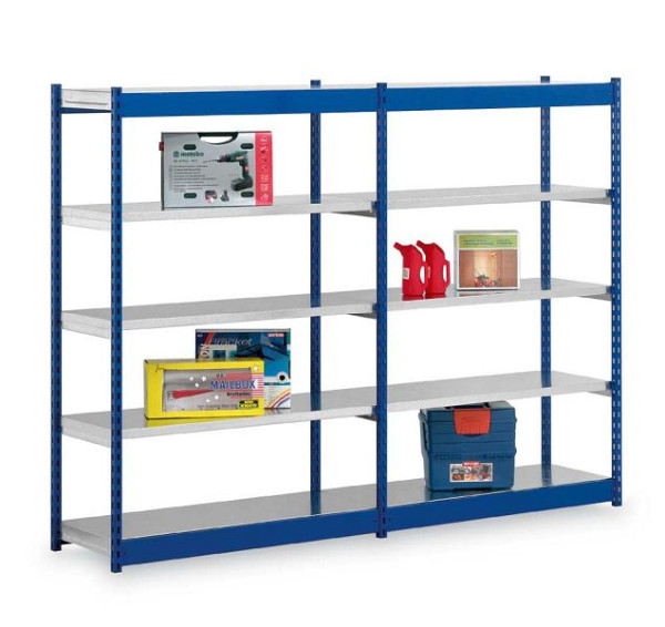 hofe Fachboden-Anbauregal, 2500x400x1300 mm, 6 Fachebenen, verzinkt / RAL 7035, 200 kg Fachlast, 1800 kg Feldlast, einseitige Bedienung, RKA254013ME