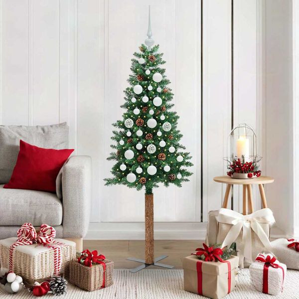vidaXL Schlanker Weihnachtsbaum mit 150 LEDs mit Ständer Grün 150 cm, 3394854