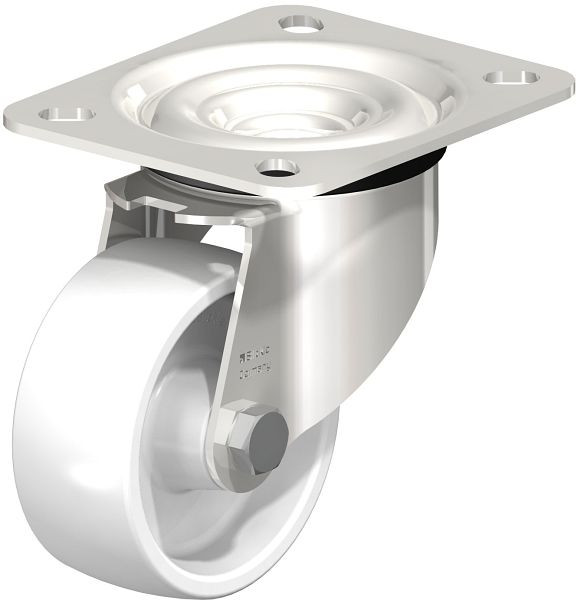 Blickle LEX-PO 75G Edelstahl-Lenkrolle mit Anschraubplatte, Polyamid, Weiß, 355495