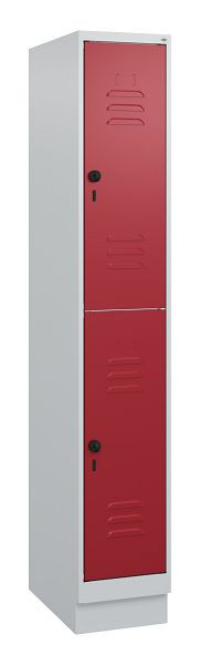 C+P Doppelstöckiger Spind Classic PLUS, Sockel, 1800x300x500mm, 7035/3003, Drehriegel, 0803207-10 S10001