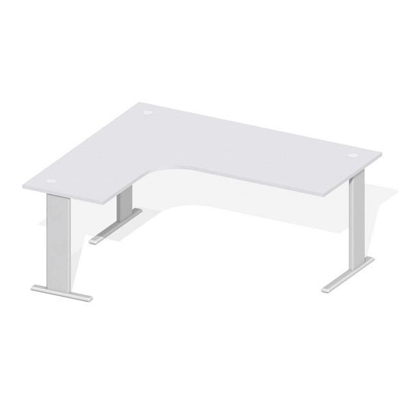 Deskin Schreibtisch Basic M MULTI M, Dekor lichtgrau, Gestell Alusilber, B 1800 x T 1600 / 800 x H 740 mm, Freiform linksseitig, 254202