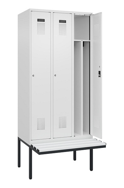 C+P Spind Evolo PLUS, 3 Abteile, 2120x900x815mm, 9016/9016, Haken 4, Zylinderschloss, Material Sitzfläche Kunststoff, 0490407-30F S10100