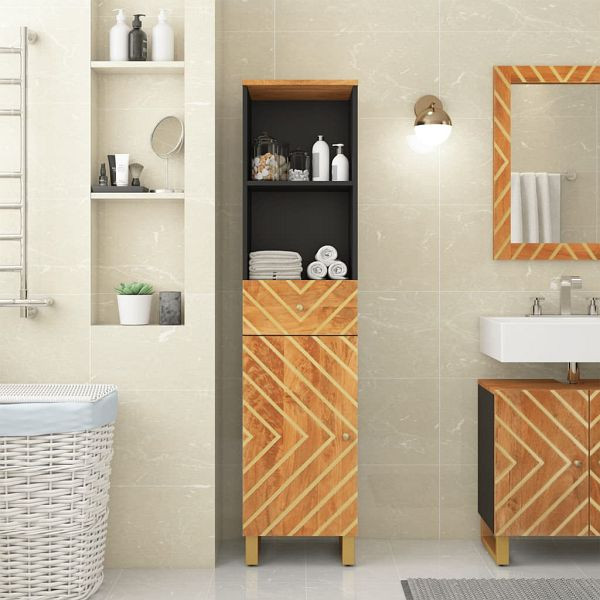 vidaXL Badschrank Braun und Schwarz 38x33,5x160 cm Massivholz Mango, 356805