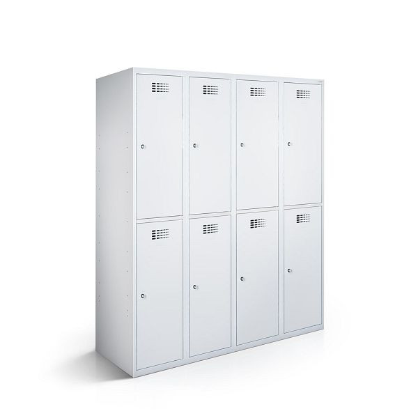 Rotstahl Garderobenschrank, 8 Abteile, Abteilbreite 30 cm, BASIC, Stollenfüße, Lichtgrau, 1211-040200-1202112-7035-7035BasicZYL