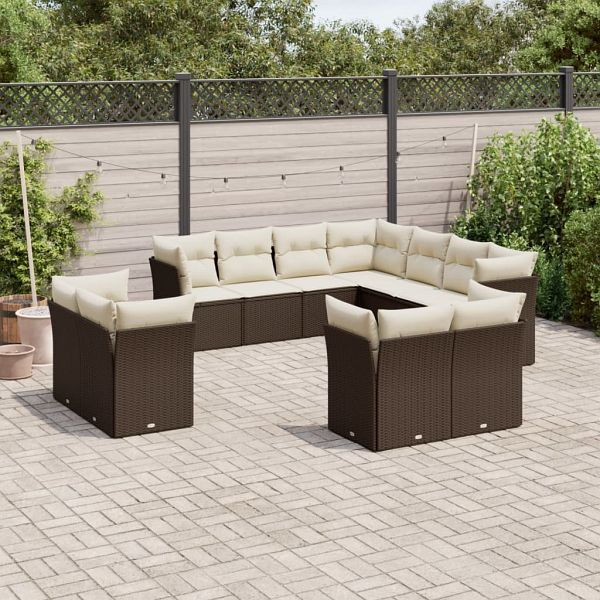 vidaXL 11-teilig Garten-Sofagarnitur mit Kissen Braun Poly Rattan, 3250352