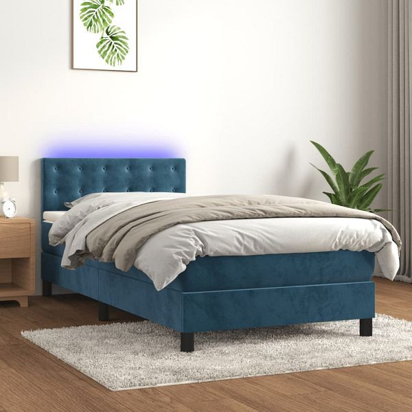 vidaXL Boxspringbett mit Matratze & LED Dunkelblau 80x200 cm Samt, 3134613