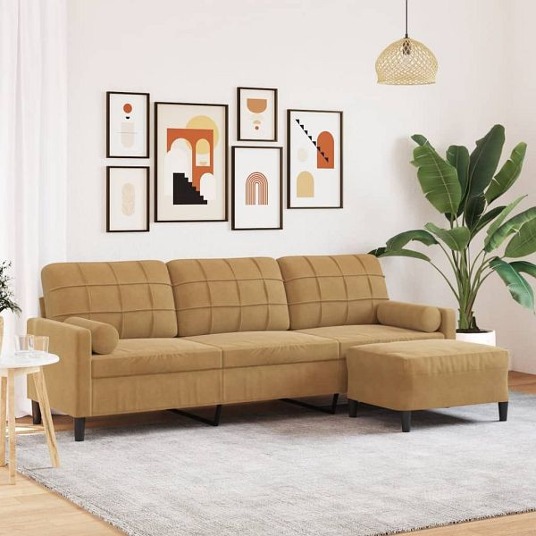 vidaXL 3-Sitzer-Sofa mit Hocker Braun 210 cm Samt, 3278284
