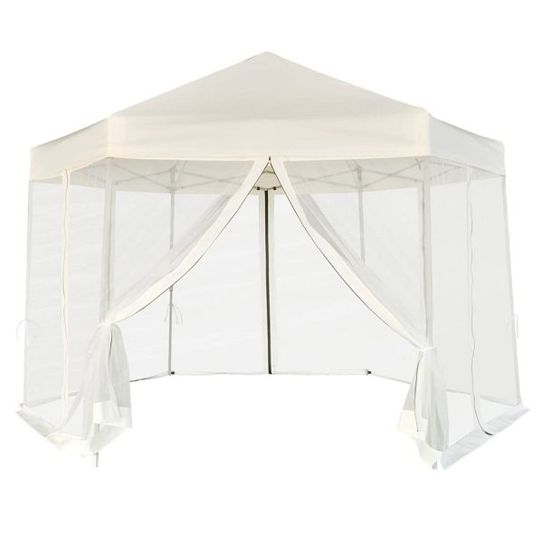 vidaXL Hexagonal Pop-Up Zelt mit 6 Seitenwänden Cremeweiß 3,6x3,1 m, 42109