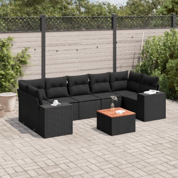vidaXL 8-tlg. Garten-Sofagarnitur mit Kissen Schwarz Poly Rattan, 3257686