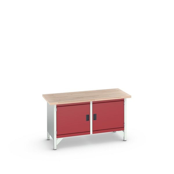bott cubio Kastenwerkbank mit 2 Türen, Rotbuche-Arbeitsplatte, BxTxH: 1500x750x840mm, Purpurrot, 41002023.24V