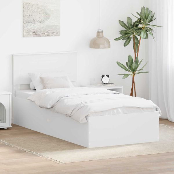 vidaXL Bettrahmen mit Kopfteil Weiß 90 x 190 cm Holzwerkstoff, 3408704