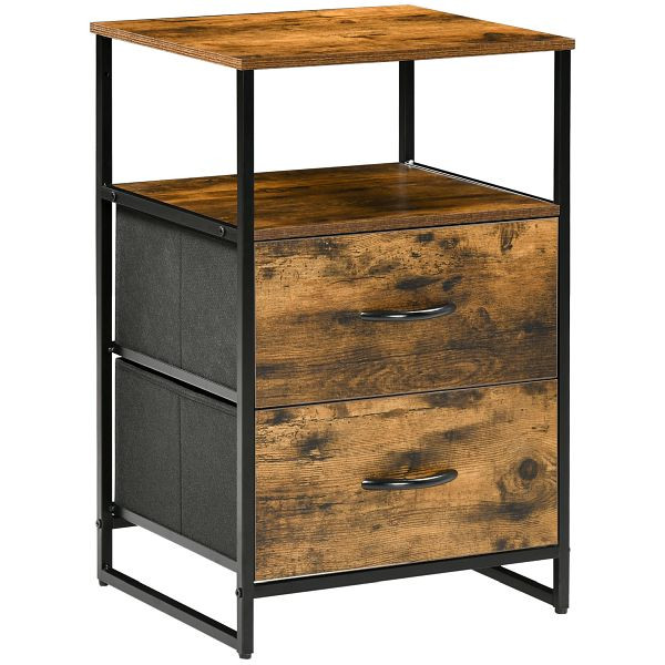 HOMCOM Wohnzimmerschrank, Beistellschrank, Stoffschubladen, MDF, Stahlrahmen, Braun, 838-296V00RB