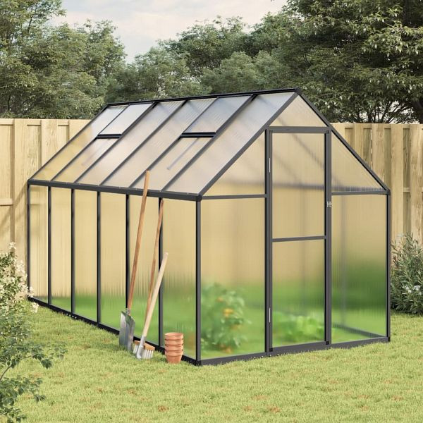 vidaXL Gewächshaus mit Fundamentrahmen Anthrazit 334x169x195 cm Alu, 3266328