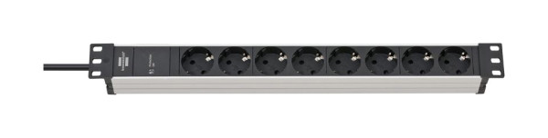 Brennenstuhl Alu-Line Steckdosenleiste 8-fach mit Überspannungsschutz (Steckerleiste in 19 Zoll Format und mit 2m Kabel) silber/schwarz, 1390007308