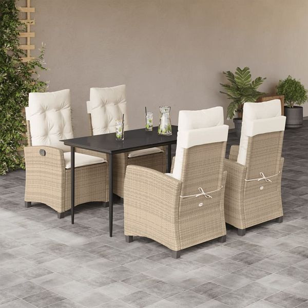 vidaXL 5-teilig Garten-Essgruppe mit Kissen Beige Poly Rattan, 3212805