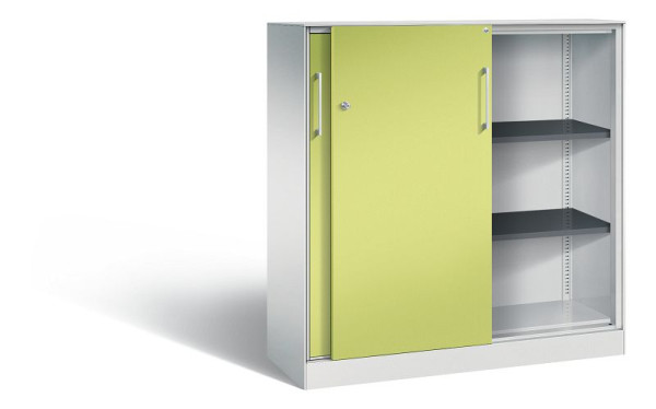 C+P Schiebetürenschrank Asisto, H1310xB1200xT435mm, Farbe: Lichtgrau / Viridingrün, Bügelgriff, 3 OH, 142031-000 S10133