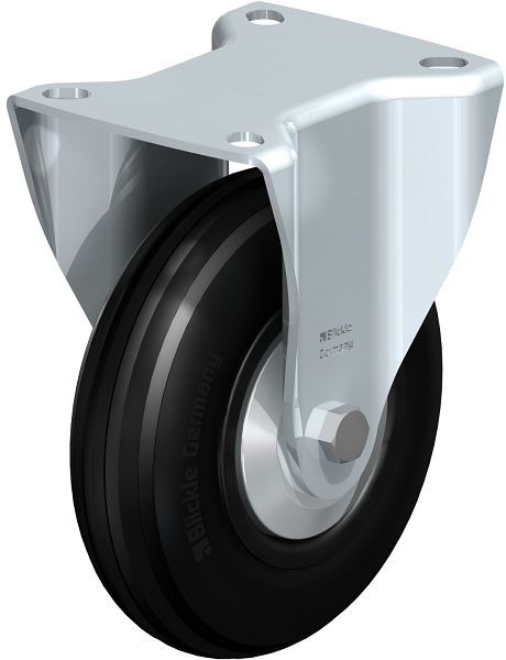 Blickle B-VWPP 125R-FA Stahlblech-Bockrolle, mittelschwere Ausführung, mit Anschraubplatte, Weichgummi, Schwarz, 849980
