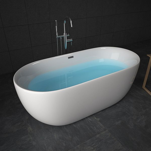 TroniTechnik Freistehende Badewanne SIFNOS Maße 170 x 80 x 58 cm, Füllmenge 195 l, Acryl, Siphon/Ablaufgarnitur, Überlaufschutz, weiß, Nostalgielook, 4100