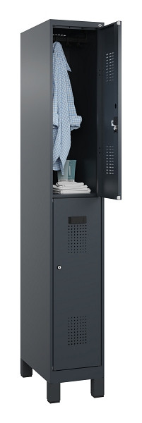C+P Doppelstöckiger Spind Evolo PLUS, mit Füßen, 2 Fächer, 1950x300x500mm, 7016, Frontfarbe RAL 7016 Anthrazitgrau, Zylinderschloss, 049310-10 S10043