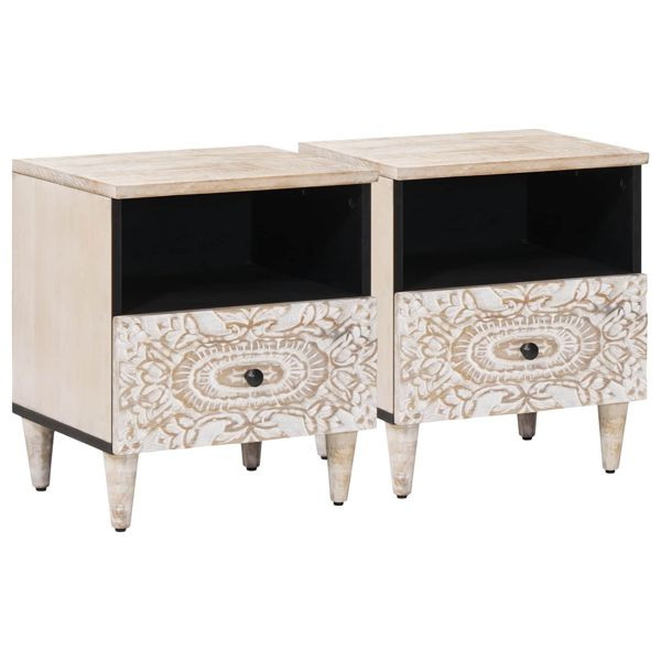 vidaXL Bettkasten 2-teilig Weiß 40 x 33 x 46 cm Massivholz Mango, 4018375