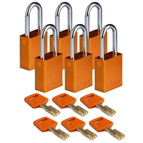 Brady Vorhangschlösser SafeKey, Aluminium, VE: 6 Stück, lichte Bügelhöhe 38,10 mm, orange, 307993