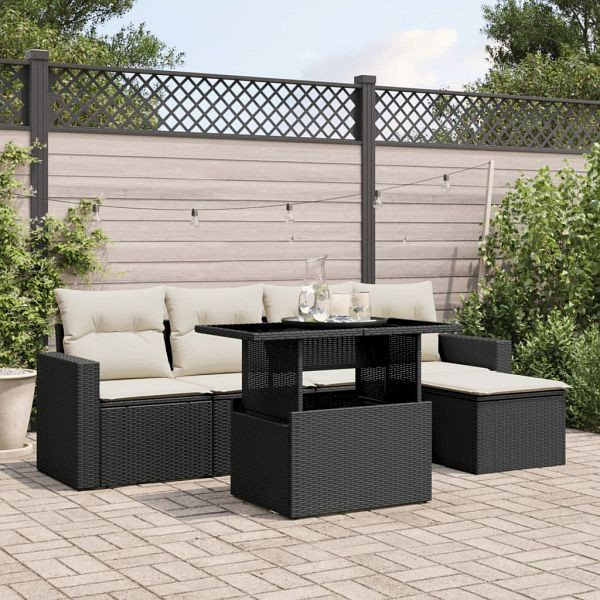 vidaXL 6-teilig Garten-Sofagarnitur mit Kissen Schwarz Poly Rattan, 3267236
